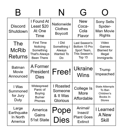 BINGO 2025  #4 Bingo Card