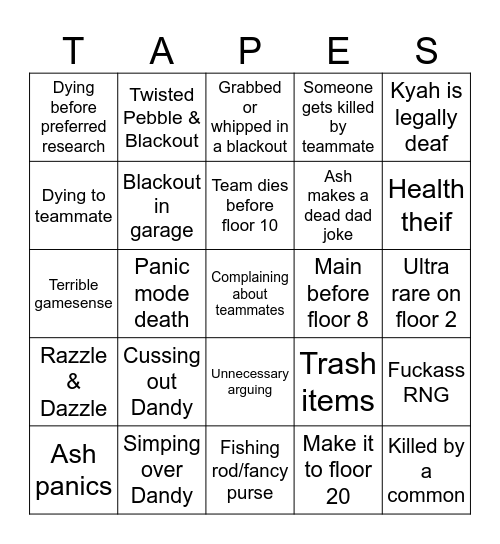 Personal Dandy's World Bingo V1 Bingo Card