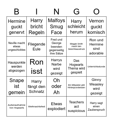 Harry Potter Bingo Card