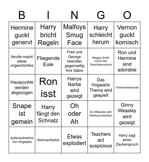 Harry Potter Bingo Card