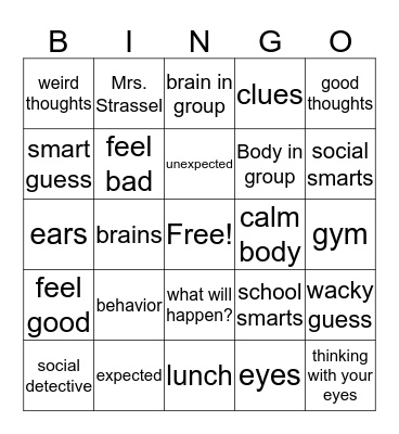 Social Thinking Bingo Card