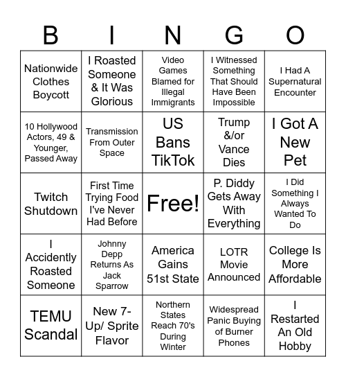 BINGO 2025   #6 Bingo Card