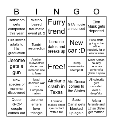 2025 Predictions Bingo Card