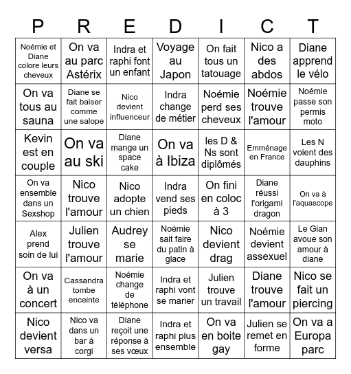 Bingo prédiction 2025 Bingo Card