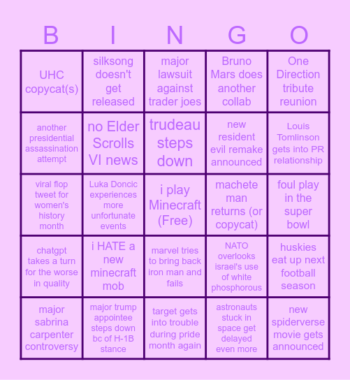 2025 Bingo Card