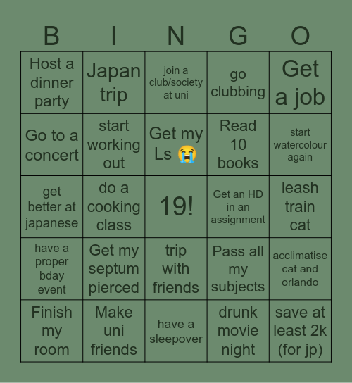 Jasper’s 2025 Bingo! Bingo Card