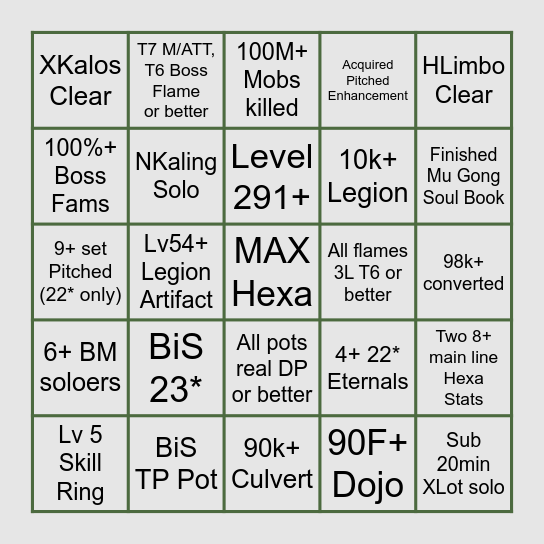 HEROIC PEAK END GAME BINGO Card