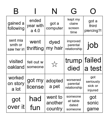 Untitled Bingo Card