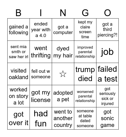 Untitled Bingo Card