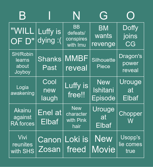 FL's ONE PIECE 2025 Bingo Card