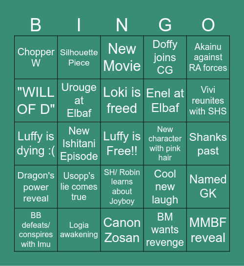 FL's ONE PIECE 2025 Bingo Card