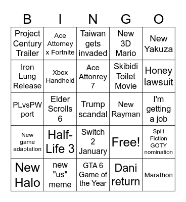 2025 Bingo Card