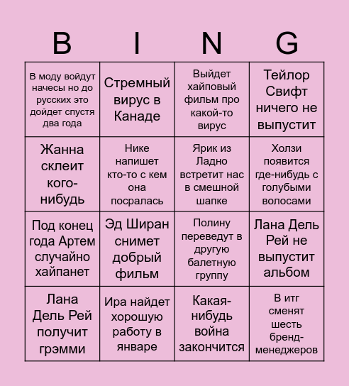 2025 предсказания иры Bingo Card