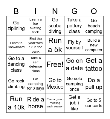 New Years Resolution Bingo Card