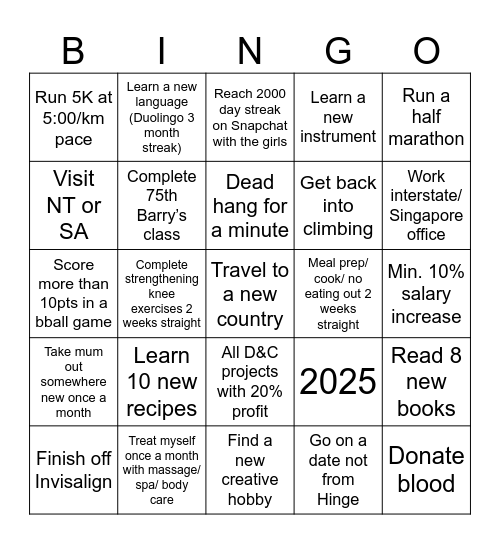 Sam’s 2025 bingo! Bingo Card