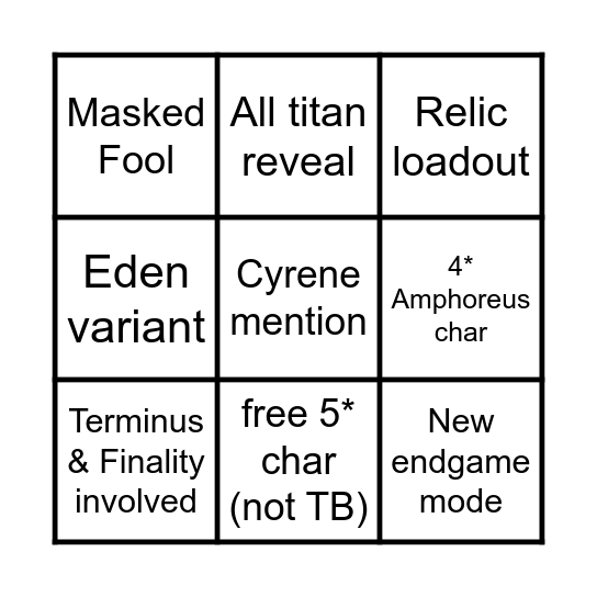3.0 Amphoreus livestream bingo Card