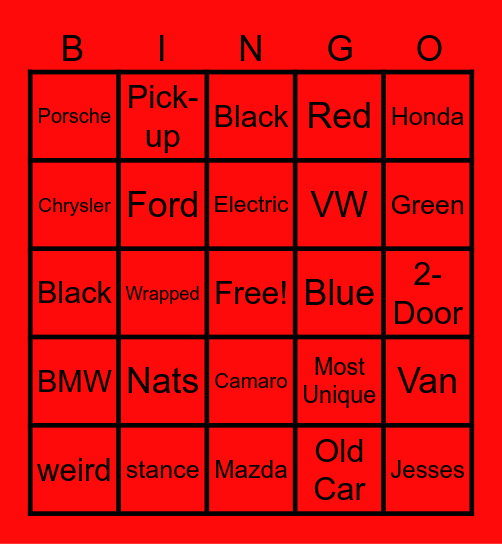 PDX Cars & Coffee Bingo Card