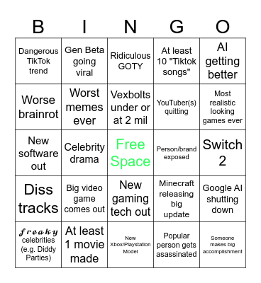 2025 Bingo Card Bingo Card