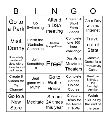 2025 Goals Bingo Card