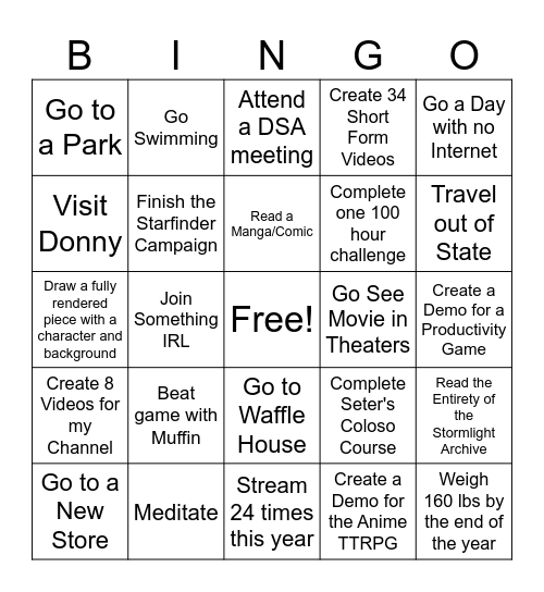 2025 Goals Bingo Card