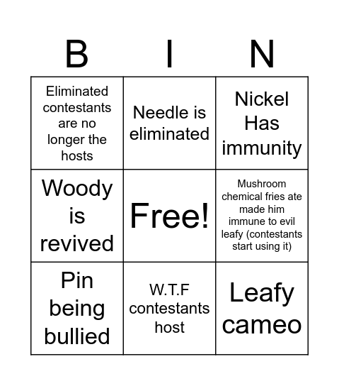 Bfdia bingo Card