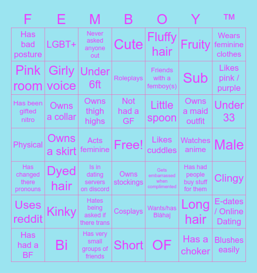 Femboy Bingo (REAL) Bingo Card
