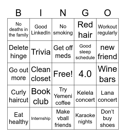 Amy’s 2025 Bingo Card