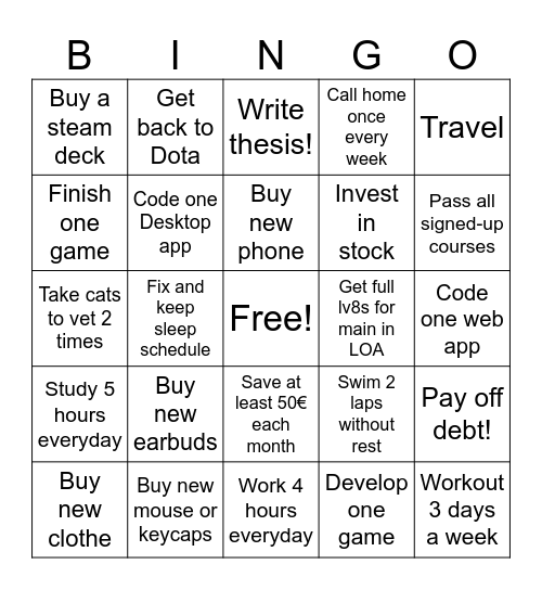 2025 Goal Bingo Card