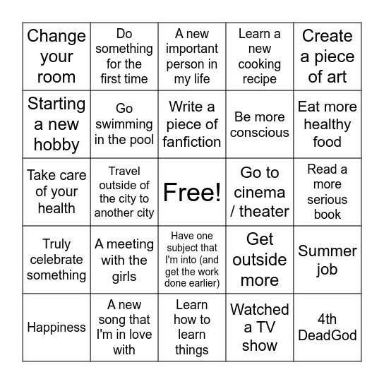 New Year's Bingo Card