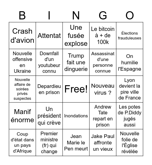 Dingueries 2025 Bingo Card