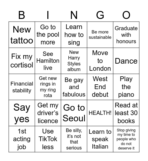 Charlie’s 2025 Bingo Card