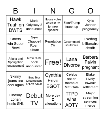 2025 Pop Culture Bingo Card