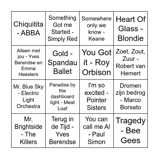 DIKKE MUZIEK BINGO Card