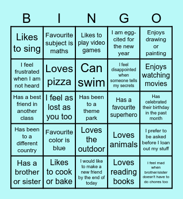 Our new class bingo card Bingo Card