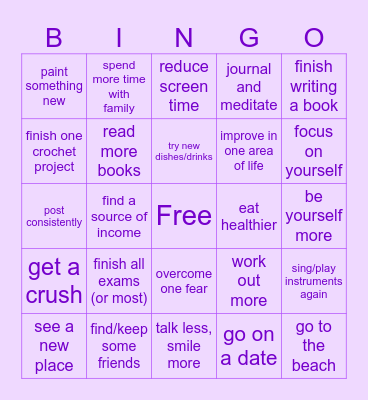my 2025 Bingo Card