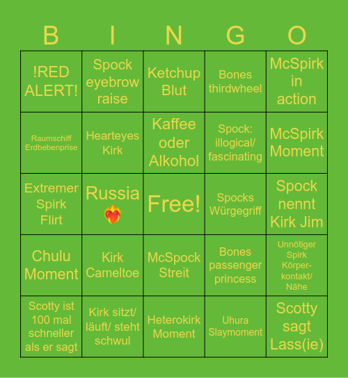Star Trek Filme Bingo Card