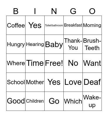 Sign Language Bingo Card