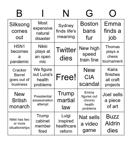 2025 Bingo Card Bingo Card