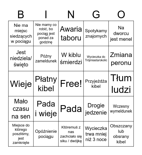 Przygody przy podróży Bingo Card