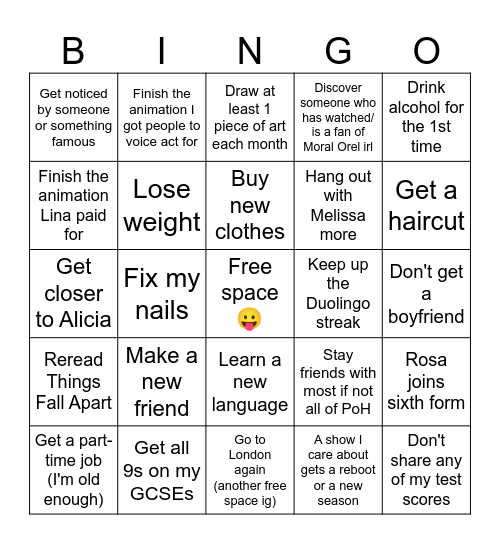 2025 goals bingo card Bingo Card