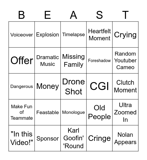 MrBeast Bingo Card