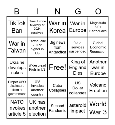 Apocalypse Bingo 2025 Bingo Card
