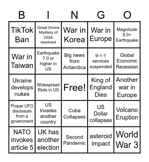 Apocalypse Bingo 2025 Bingo Card