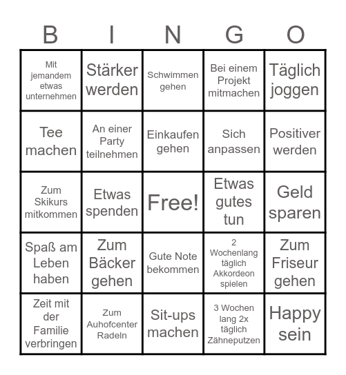 Jahresvorsätze Bingo Card