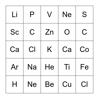 Periodic Table Bingo Card
