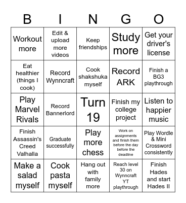 HDYB's Bingo Resolutions Bingo Card