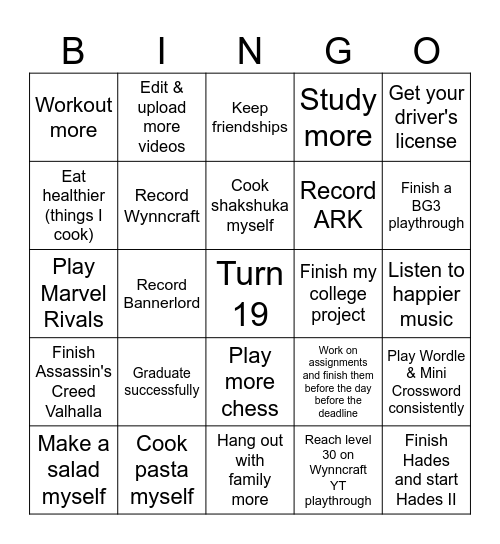 HDYB's Bingo Resolutions Bingo Card