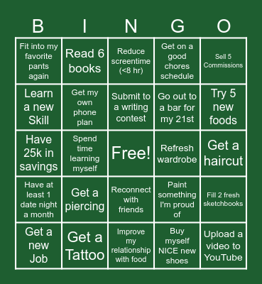Ryder's New Years Resolution Bingo Card