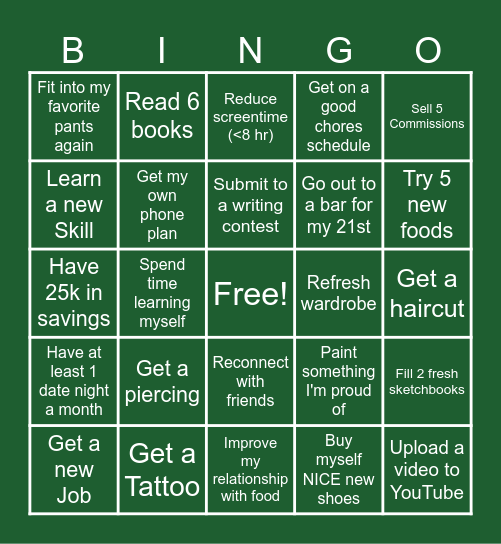 Ryder's New Years Resolution Bingo Card