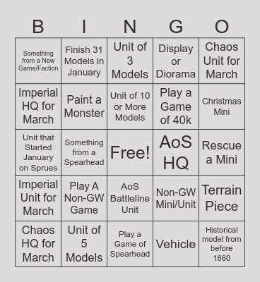 January Hobby Bingo Card